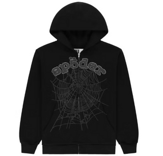 Sp5der OG Web V2 Rhinestone Zip Up Hoodie Black