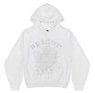 Sp5der OG Rhinestone Logo Hoodie White