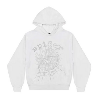 Sp5der OG Rhinestone Logo Hoodie White