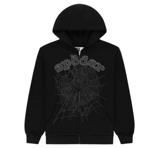 Sp5der OG Web V2 Rhinestone Zip Up Hoodie Black