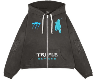 Triple Sevens Moto Zip Up Hoodie Black