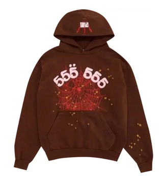 Sp5der Angel Number Hoodie Brown
