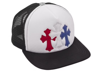 Chrome Hearts Cemetery Triple Cross Trucker Hat Red/White/Blue