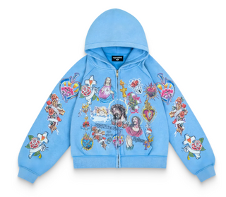 Righteous Risen King Cropped Zip Blue