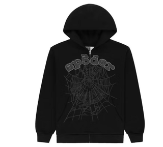 Sp5der OG Web V2 Rhinestone Zip Up Hoodie Black