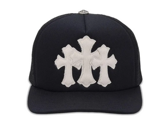 Chrome Hearts Cemetery Triple Cross Trucker Hat Black/White Pony Hair