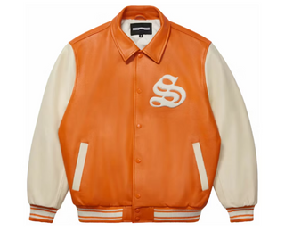 Sp5der Leather Varsity Jacket Orange