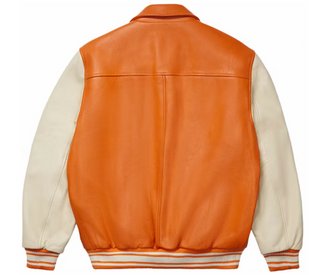 Sp5der Leather Varsity Jacket Orange