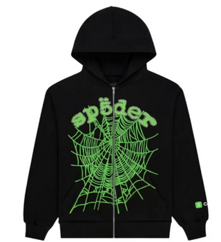Sp5der Cash OG Web V2 Rhinestone Zip Hoodie Black