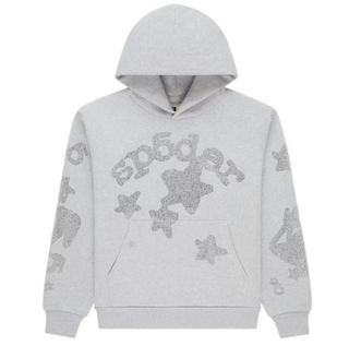 Sp5der Rhinestone Beluga Hoodie Heather Grey
