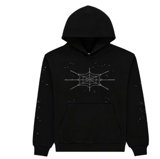 Sp5der Rhinestone Silk Hoodie Black