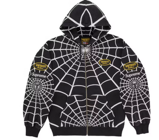Supreme Vanson Leathers Spider-Man Zip Up Hooded Sweatshirt Black