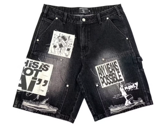 Mixed Emotions Ai Denim Shorts Black