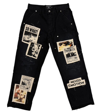 Mixed Emotions Newspaper Pants Black