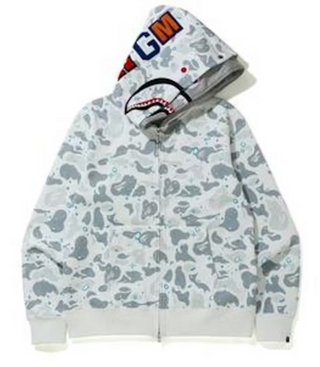 BAPE Space Camo Shark Full Zip Double Hoodie White Multi