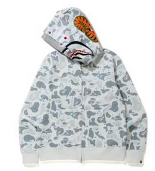 BAPE Space Camo Shark Full Zip Double Hoodie White Multi