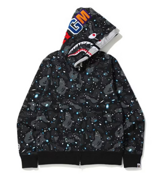 BAPE Space Camo Shark Full Zip Double Hoodie Black Multi