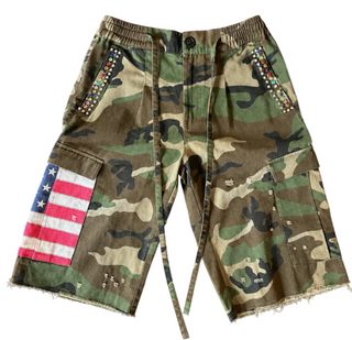 Brainwashed Americana Camo Pleated Rhinestone Shorts