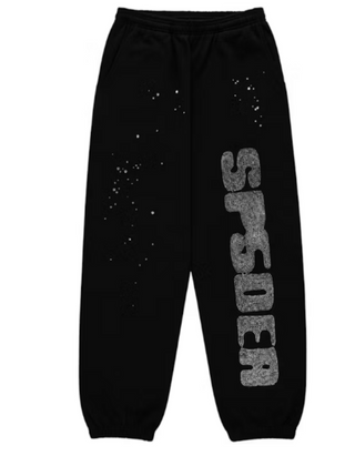 Sp5der Rhinestone Silk Sweatpant Black