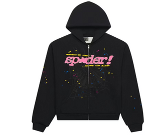 Sp5der Punk V2 Zip Up Hoodie Black