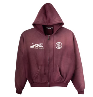 Hellstar HS Logo Zip Up Hoodie Burgundy