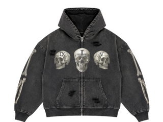 Floor914 Skull Zip Up Hoodie Black Wash